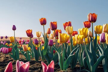 Vibrant Tulip Fields with Stunning Natural Scenery
