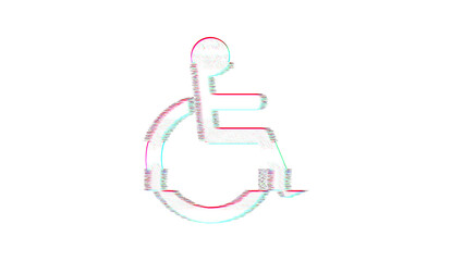 Icon wheelchair is distorted. Glitch. Noise, chromatic aberration, geometric distortion