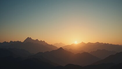 Mountain Ridge at Sunset Landscape with Golden Light and Calm Atmosphere