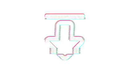 Icon arrow from top is distorted. Glitch. Noise, chromatic aberration, geometric distortion