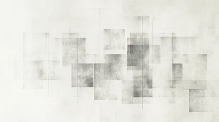 Abstract Geometric Composition of Squares and Lines on Textured White Background, Evoking...