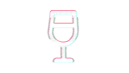 Icon wine glass is distorted. Glitch. Noise, chromatic aberration, geometric distortion