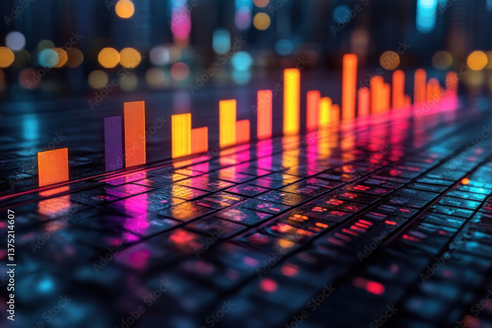 Poster a colorful image of a keyboard with a rainbow of bars and numbers