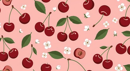 Sweet Cherry Blossom Pattern Blush Pink Background AI Generated
