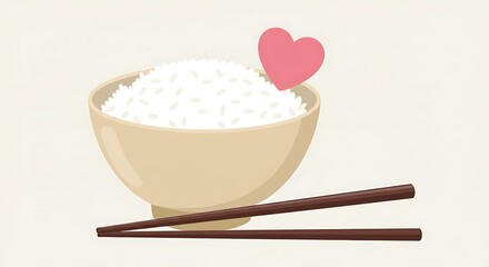 Warm Bowl Of Rice Simple Illustration Love Food AI Generated