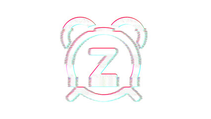 Obraz premium Icon alarm snooze is distorted. Glitch. Noise, chromatic aberration, geometric distortion