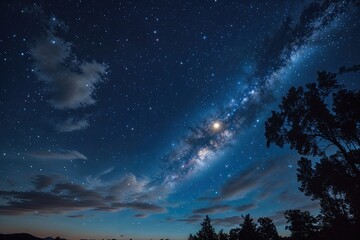 Fototapeta premium Breathtaking Night Sky Gazing with Moonlight and Twinkling Stars