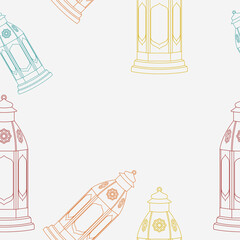 Editable Arab Lanterns Vector Illustration in Outline Style With Various Colors as Seamless Pattern for Creating Background of Islamic Occasional Theme Such as Ramadan and Eid or Arab Culture