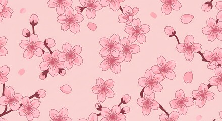 Delicate Pink Cherry Blossom Floral Pattern Blushing Sakura Springtime Design Soft Pink Cherry Blossoms Seamless Repeat Romantic Cherry Blossom Illustration Art Pastel Pink Floral Textile Design