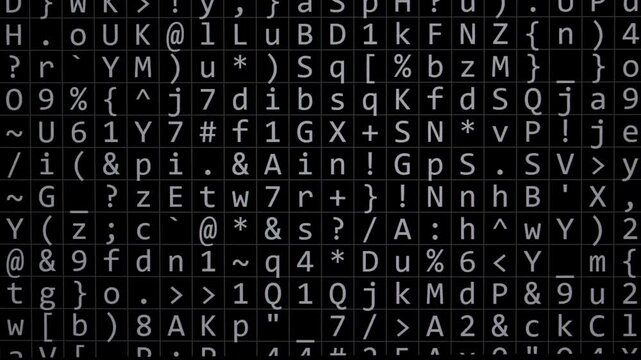Encrypted abstract symbols on the screen, the concept of background for information protection and cryptography