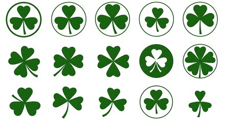 Obraz premium Green Shamrock Collection Irish Symbols Vector Graphics AI Generated