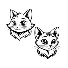 Fototapeta premium Cat head silhouette, line art cat head on white background