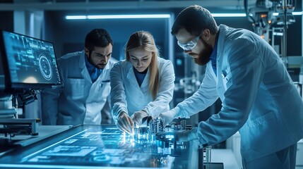 Dedicated scientists collaborating on advanced technology research together
