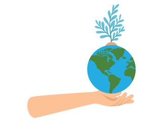 Hand Holding Earth and Tree Background