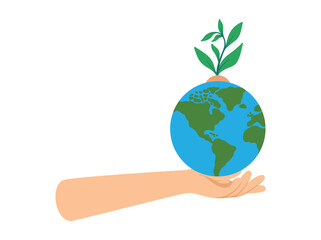 Hand Holding Earth Plant Illustration