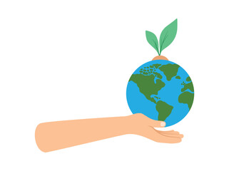 Hand Holding Earth Plant Illustration