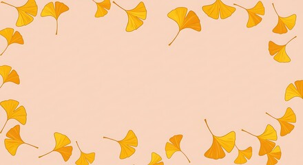 Fototapeta premium Golden Ginkgo Leaves Autumn Frame Ginkgo Biloba Illustration Soft Hues Pastel Autumn Design Ginkgo Border Elegant Ginkgo Leaf Background Design Warm Yellow Ginkgo Leaf Artwork AI Generated