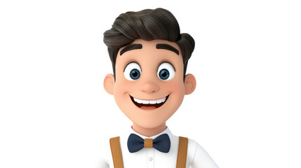 Joyful digitally illustrated headshot of a young carefree animated character with a wide friendly smile