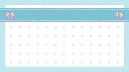 Cute background frame, pastel blue, decorated with bows and flowers.