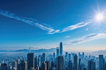 Naklejka premium Stunning Daytime Skyline with Deep Blue Sky and Bright Sunlight
