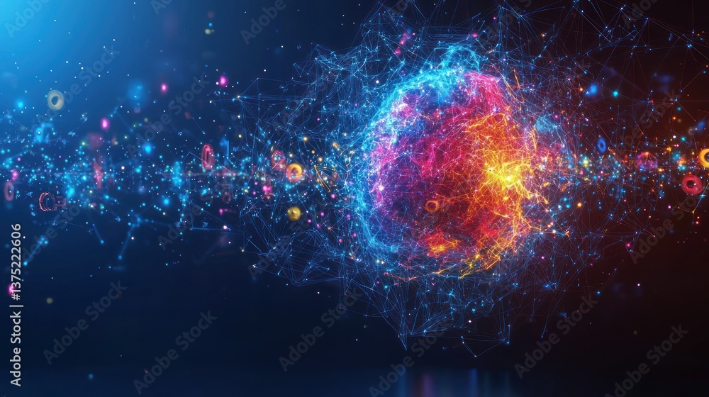Poster abstract digital sphere: network of light and data