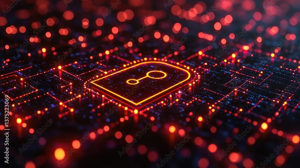 Poster cybersecurity abstract: digital lock on circuit board