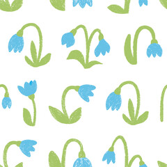 Seamless pattern with various chalk drawn snowdrops