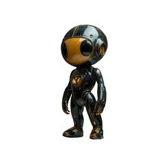Adorable Retro-Futuristic Robot Character Render 3D Model of a Small, Golden and Black Metallic Bot