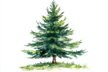 Fototapeta premium A vibrant watercolor illustration of a lush green evergreen tree, showcasing its detailed branches and foliage.