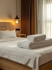 Fresh Hotel Room Featuring Clean Towels and a Comfortable Bed