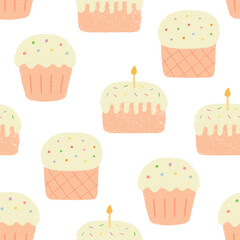 Seamless pattern with various Easter cake painted with crayon