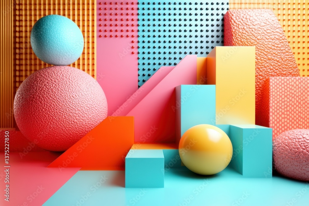 Poster geometric harmony: a vibrant composition of geometric shapes, forms and colors, creating a dynamic a