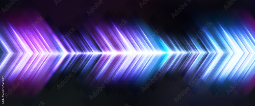 Aufkleber neon arrow shapes set - glowing futuristic blue and purple pointers with light trails. electric illu