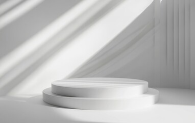 Obraz premium Clean White Minimalist Scene with Circular Platforms and Soft Light