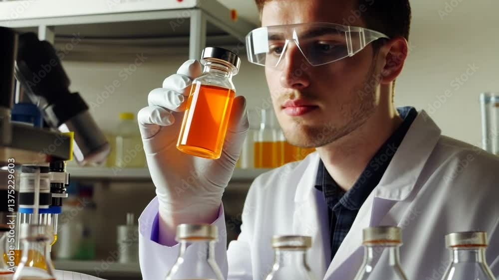 Poster scientist meticulously analyzing chemical substances in a laboratory setting environment
