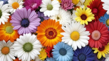 Vibrant Assortment of Colorful Flowers Displaying a Spectrum of Petals with Vivid Natural Beauty