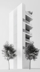 3d render of a modern building with trees