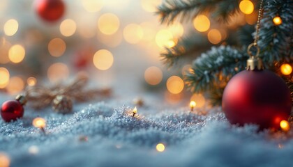 Obraz premium Festive Holiday Background with Ornament, Tree, and Sparkling Bokeh Lights