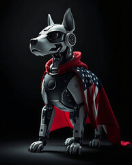  superhero robot dog wearing America flag costume on black background, created by generative ai
