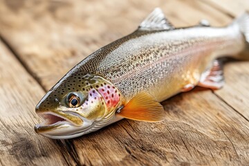 Obraz premium A fresh fish lays on a rustic wooden planked surface