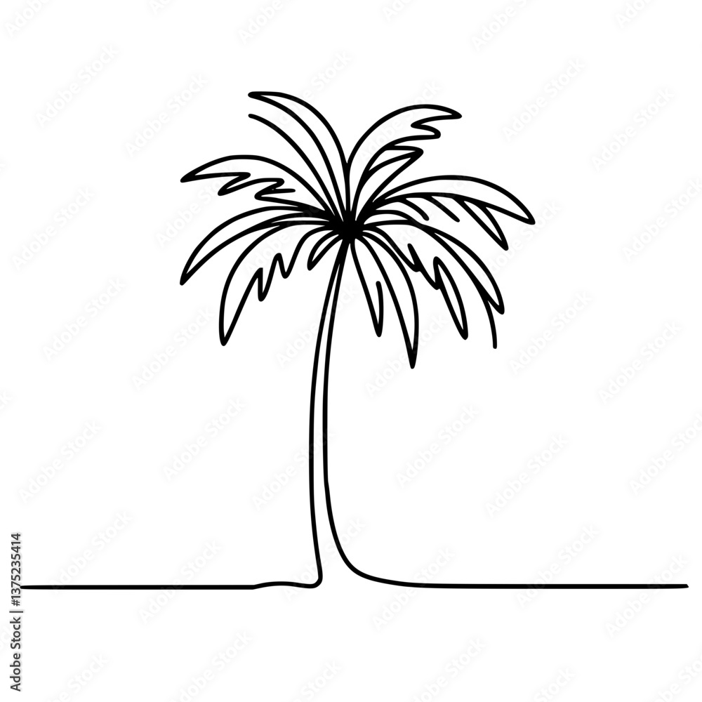 Poster minimalist line drawing of a palm tree on a transparent background