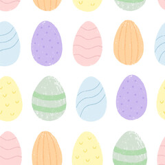 Paschal seamless pattern with various painted chalk Easter eggs