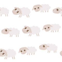 Hand drawn seamless pattern with various painted chalk sheeps