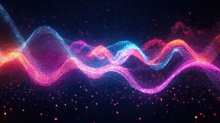 Colorful particle waves flowing in a dark background with vibrant hues
