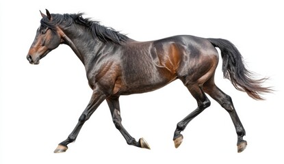 Fototapeta premium Majestic Brown Horse Trotting Gracefully in Isolated Background