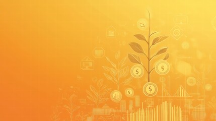 Growth and Prosperity: Conceptual depiction of financial success, where a plant blossoms with currency in a warm, inviting background, symbolizing growth and investment.