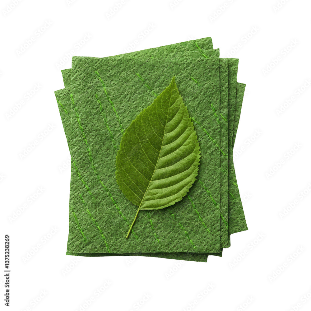 Poster earth day concept, green leaf on textured paper background creates a natural aesthetic. in 3d render