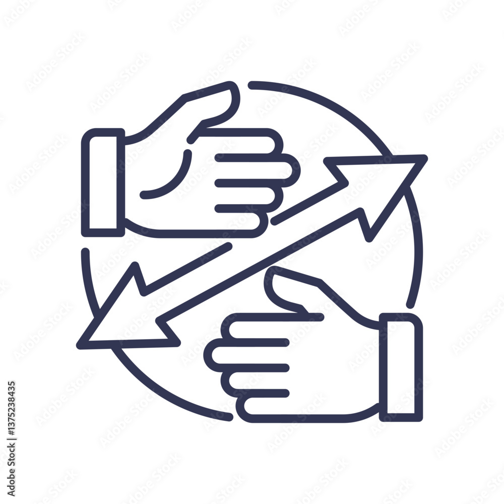 Aufkleber two hands with arrows symbolize the transfer and tracking in chain of custody.