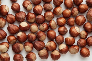 Obraz premium Hazelnuts in Shells Forming a Pattern Background for Food Concepts