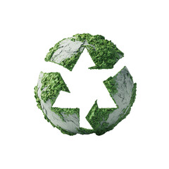 earth day concept, Recycling symbol made of stone texture on black background. in 3d rendering object style